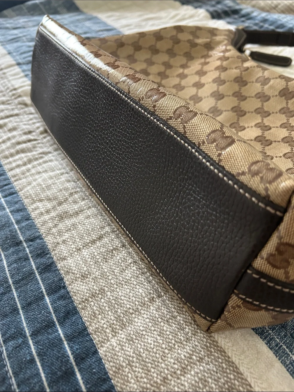 Gucci Brown Beige Monogram Hobo Shoulder Bag